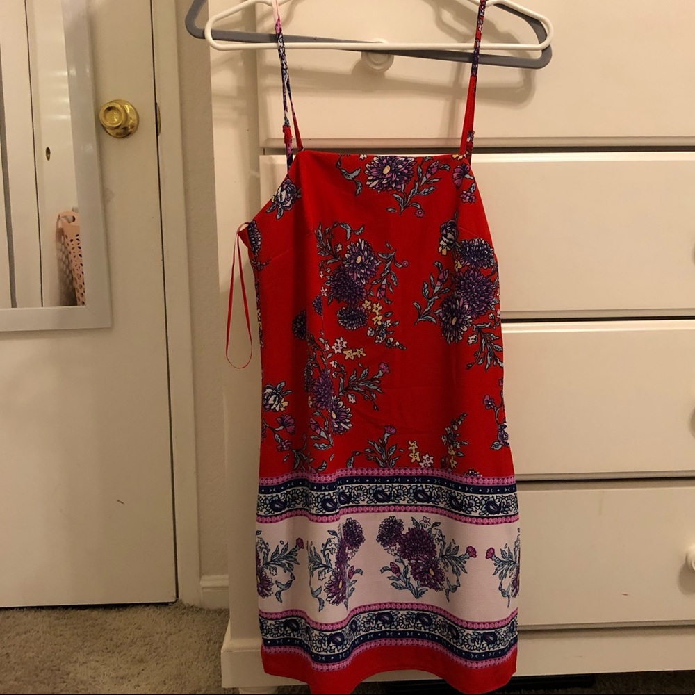 Francesca’s floral red dress